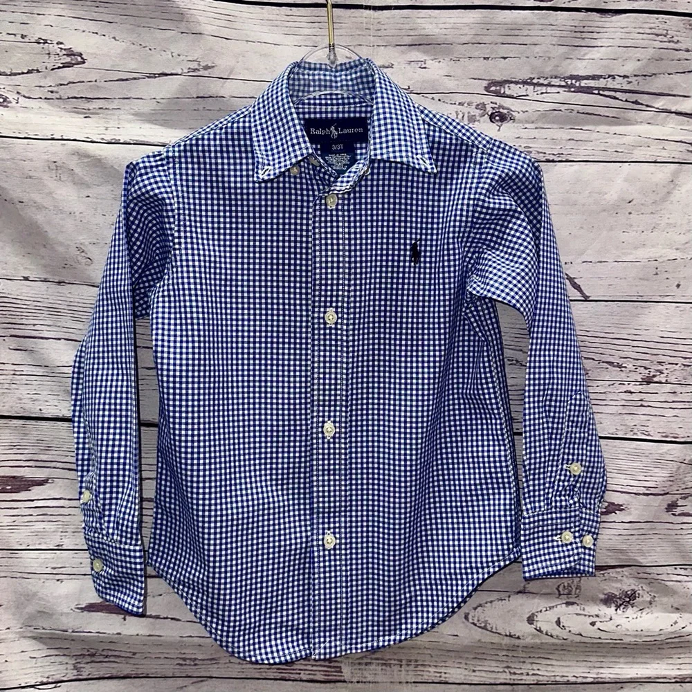 Ralph Lauren Boys Blue Gingham Shirt Size 3t